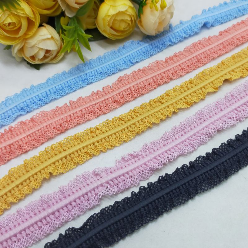 Pita Renda Kerut Polos Renda Kerut Tali Elastis Kerut Polos Tali Renda Elastis 1,8mm Tali Konektor K