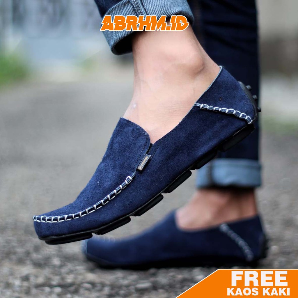 ABRHM X MOCSUE Sepatu Slip On pria Sepatu Pria Casual Sepatu Slip Kerja Cowok / Cowo Sepatu Kasual Santai Kerja Kulit Asli Original Murah Terlaris