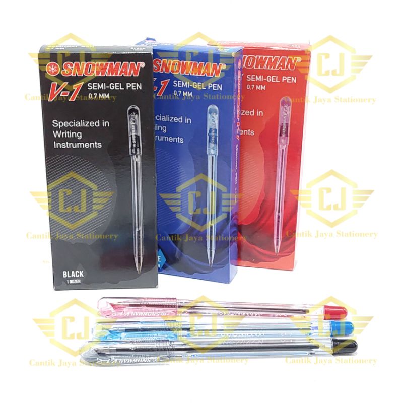

[1 BOX / 12 PCS] PULPEN BALLPOINT SNOWMAN V1 V-1 SEMI GEL 0.7 mm