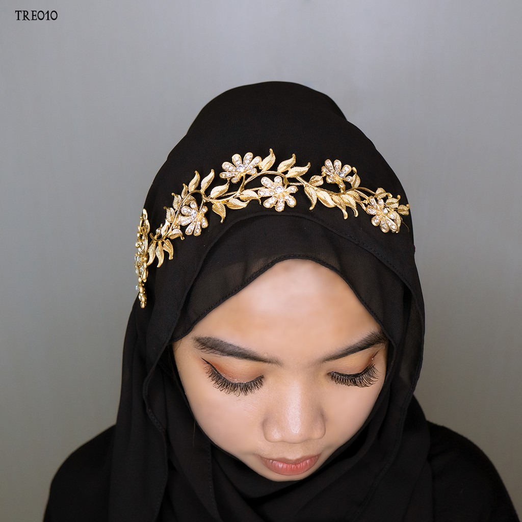 [PRODUK FAVORIT] HIJAB STYLE TIARA AKSESORIS PENGANTIN GOLD DAUN TRE010