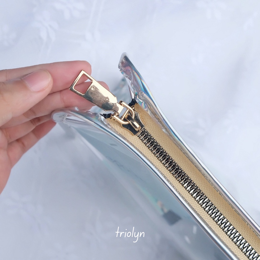 RB Pouch Transparan hologram ( make up, tempat pensil , brush)