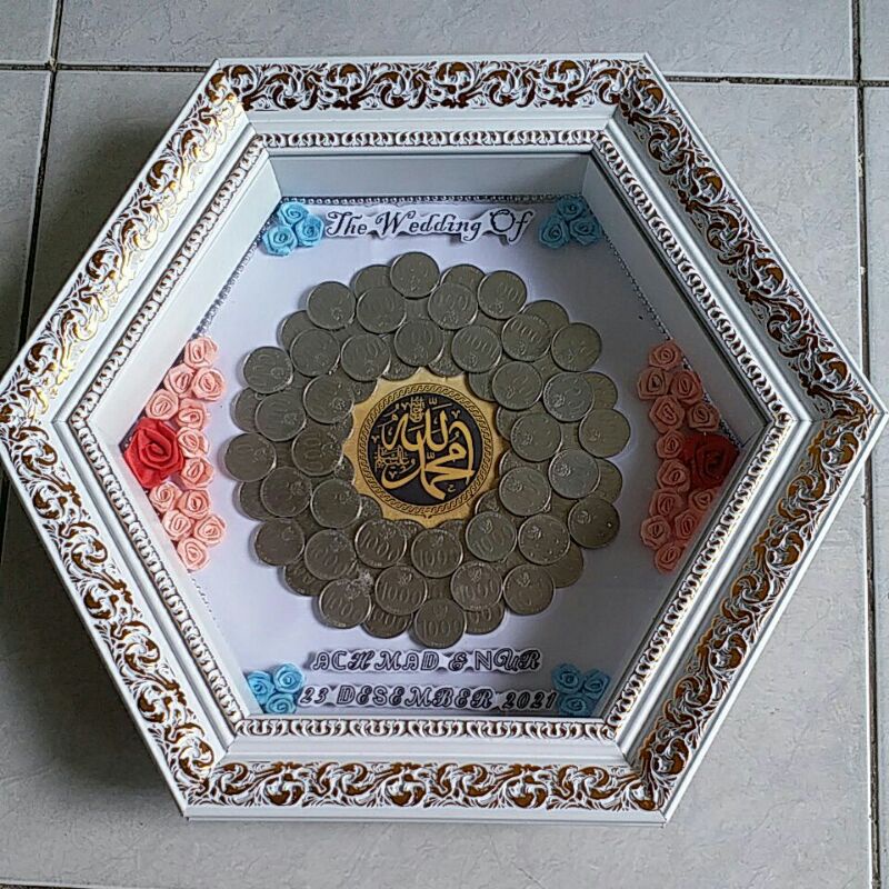 MAHAR KOIN ALLAH & MUHAMMAD SIMPLE/ BINGKAI MAHAR PENGANTIN SEGIENAM/ BINGKAI HEXAGONAL