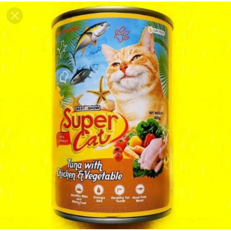 super cat kaleng tuna chicken&amp;vegetable paket 1 dus isi 24 kaleng link ekspedisi