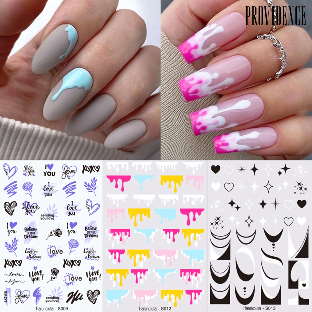 Providence Stiker Kuku Motif Bunga / Daun / Geometri Warna Hitam / Putih Untuk Nail Art / Manicure