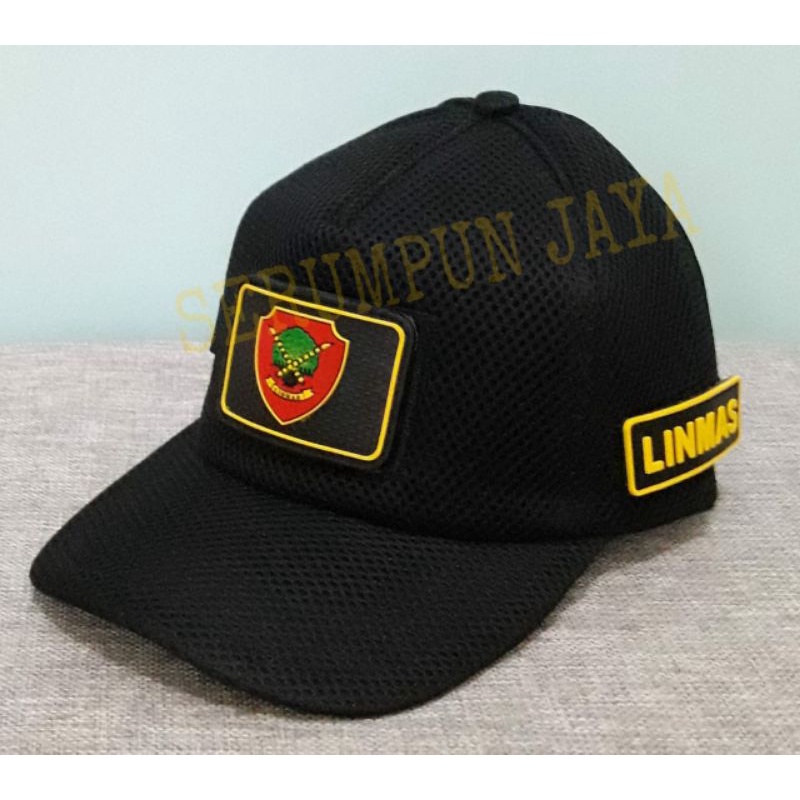 TOPI LINMAS HITAM - TOPI LINMAS JARING VELCRO 3PATCH (Patch kecil Linmas)