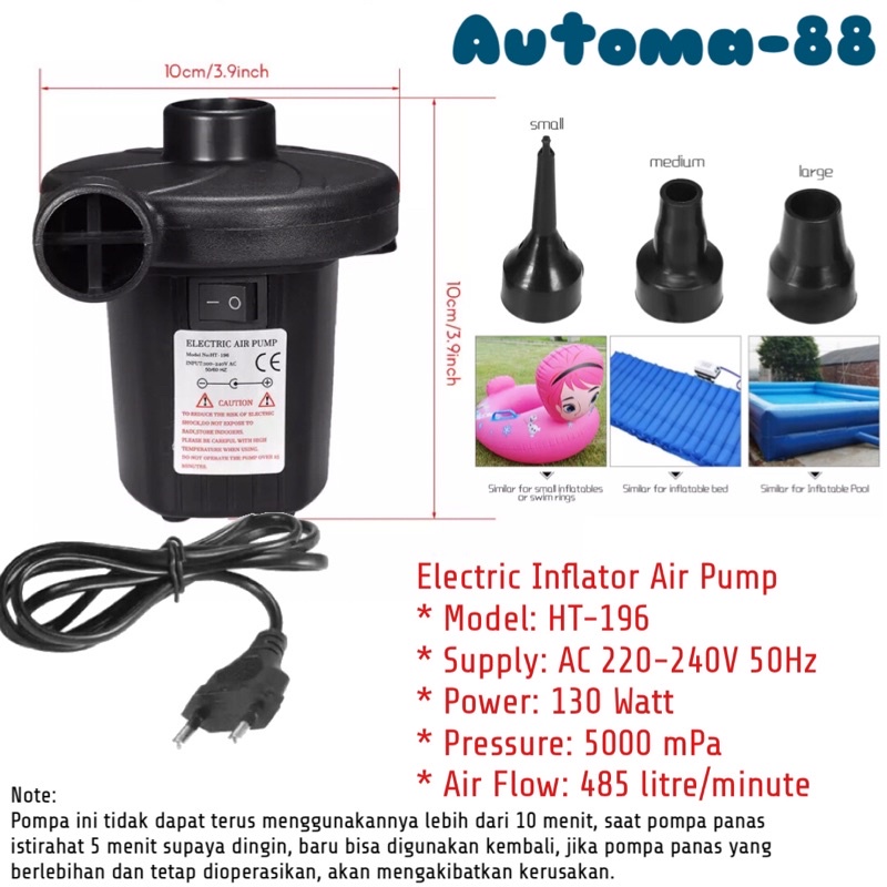 Pompa angin listrik elektrik AC 220V untuk tiup hisap ban ring kasur renang kasur matras kursi udara