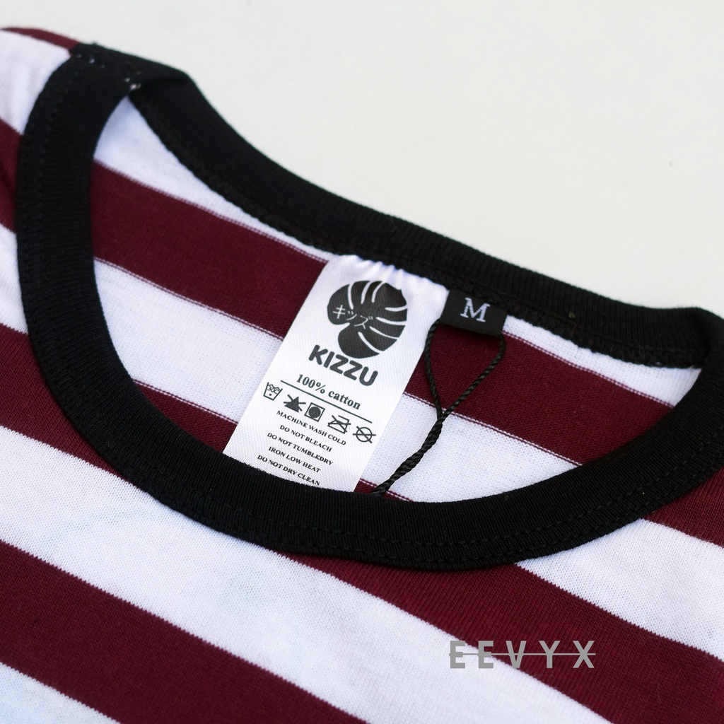 Kizzu Baju Kaos Distro Anak Laki Laki Umur 1-12 Tahun Bahan Cotton - Strip / Salur Maroon - Eevyx Store