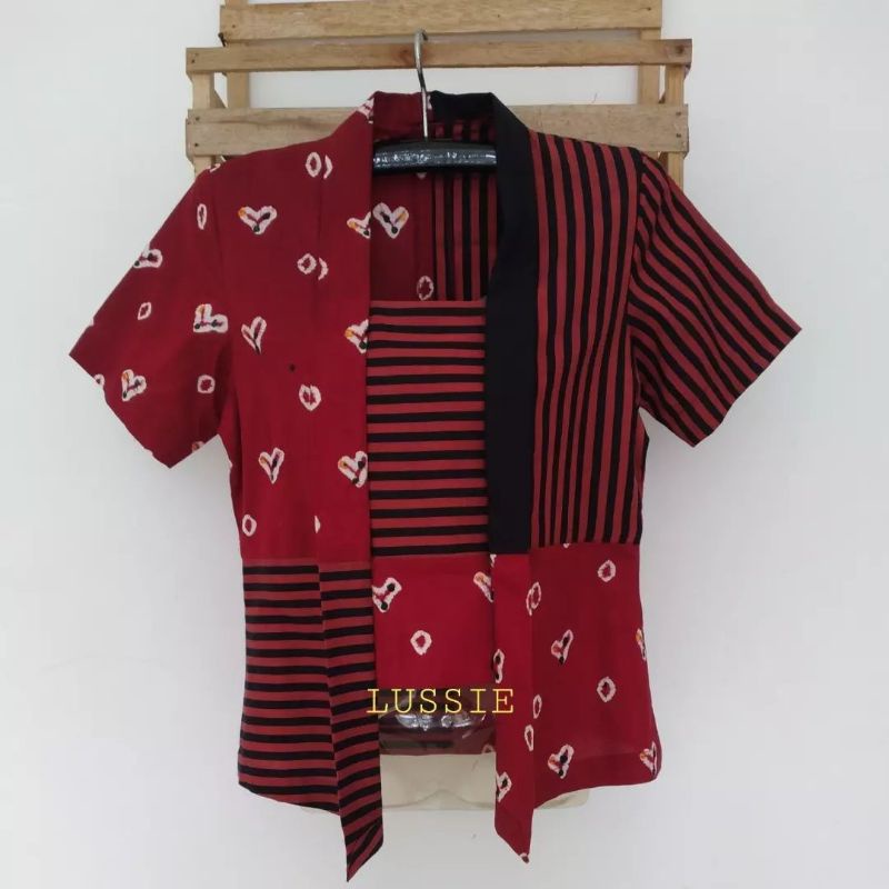 Blus semi kebaya kutubaru,batik jumputan halus kombinasi lurik halus