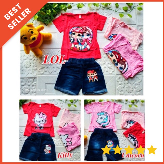 [0-4 TAHUN] BAJU SETELAN JEANS ANAK PEREMPUAN IMPORT 0-4 TAHUN HOTPANTS SETELAN BAYI DAN ANAK IMPORT BUNGA FLOWER / SETELAN CELANA JEANS PENDEK ANAK CEWEK IMPORT / SETELAN HOTPANTS JEANS KAOS ANAK IMPORT 6bln 1th 2th 3th 4th