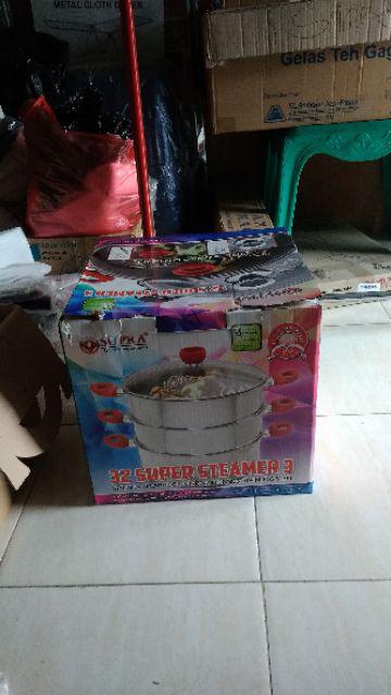 Khusus Gojek Panci Steamer Supra / Panci Serba Guna Sarangan Supra Stainless Tebal Susun 3 (32cm)