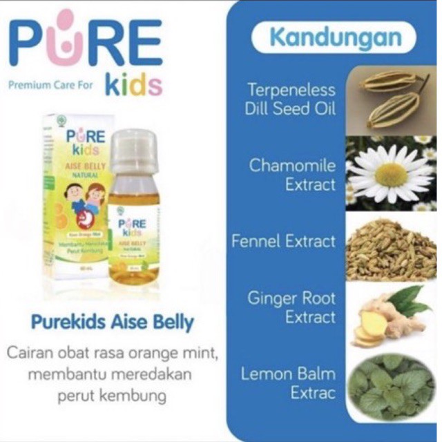 Pure Kids Aise Belly Natural 60ml - Pereda Perut Kembung Anak rasa Jeruk - Obat Kembung Kolik anak