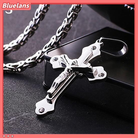 Kalung Rantai Liontin Salib Yesus Bahan Titanium Steel Untuk Pria