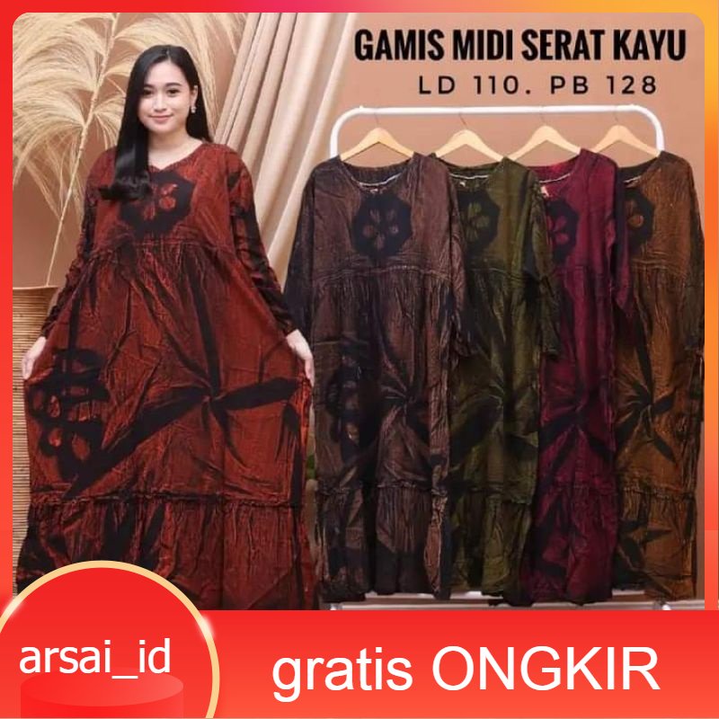 gamis rayon semi twil motif urat kayu