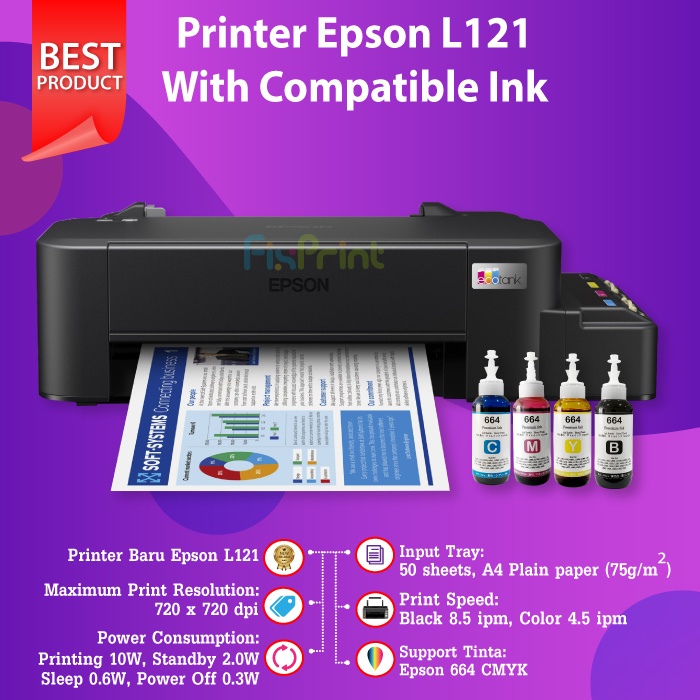 Printer Epson Tank L121 ORIGINAL Pengganti Printer Epson L120 A4 Ink Tank Infus Pabrik Print Saja Print Foto Warna Photo Murah