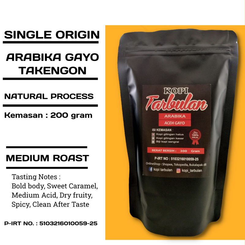 

Arabika Gayo Aceh Takengon Kopi Tarbulan 200 gram