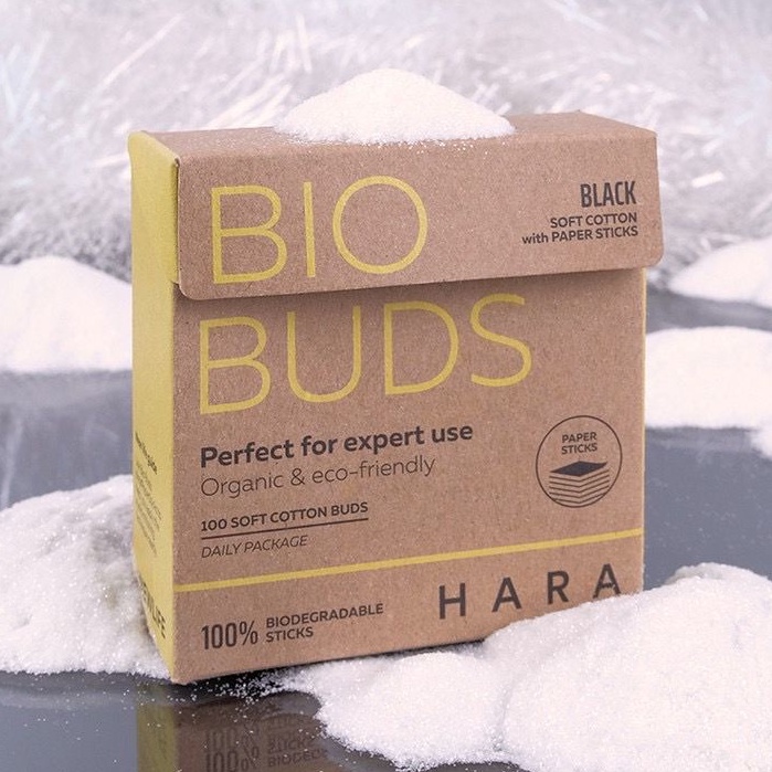 Hara Bio Buds Pembersih Makeup / Cotton Bud Hitam Cottonbud Kuncup Lancip Pembersih Eyeliner