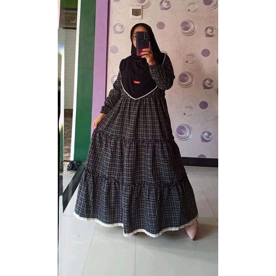 LANGSUNG KIRIM GAMIS FLANEL SUSUN  JUMBO AKSEN RENDA BUSUI MUSLIMAH WANITA ELEGAN