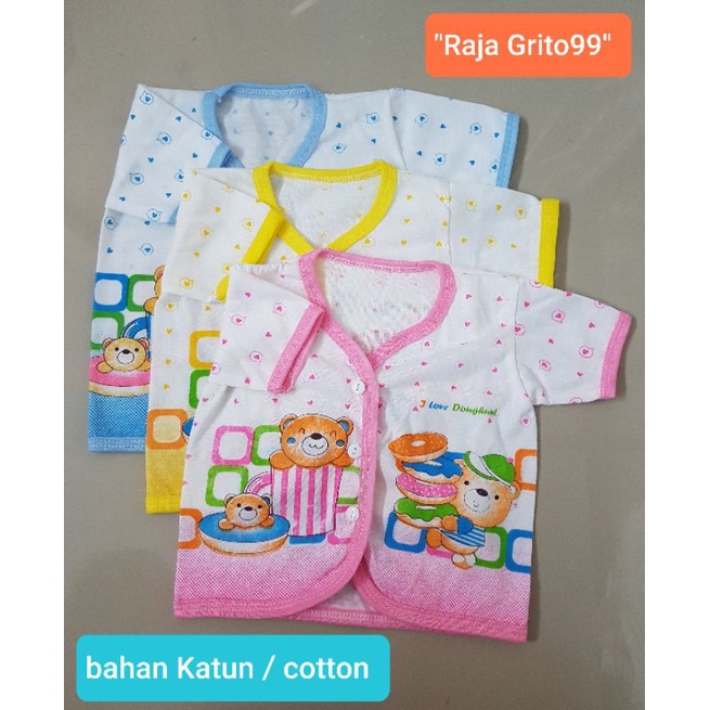 Baju Bayi Pendek Putih KATUN Sablon (Grosir 12pcs) Baju Bayi Atasan Lengan Pendek Cotton Print XL