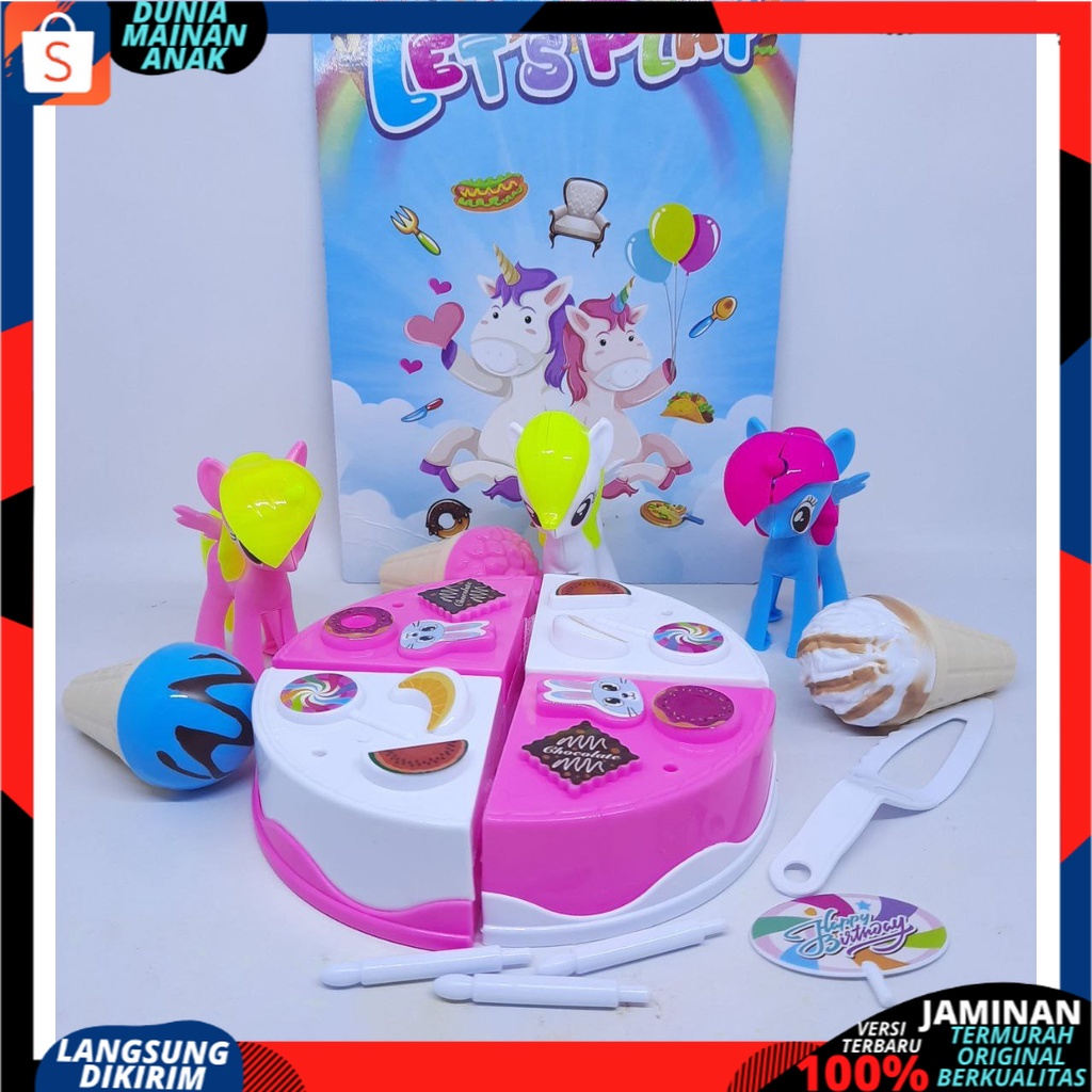 Mainan Anak Kue Tart Potong Ulang Tahun Bonus 3 Kuda Pony Kuda Poni Dan Es Krim Ice Cream LM3