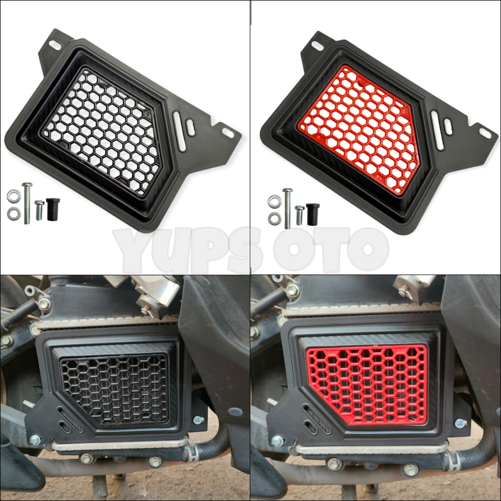 TUTUP RADIATOR NMAX KARBON MERAH COVER RADIATOR AEROX KARBON HITAM COVER TUTUP RADIATOR LEXI KARBON HITAM DAN MERAH CARBON PLUS BAUT BOSH PNP