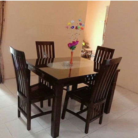 meja makan jati set 4 kursi dan meja makan panjang 120 cm   set kursi makan balero kayu jati jepara 