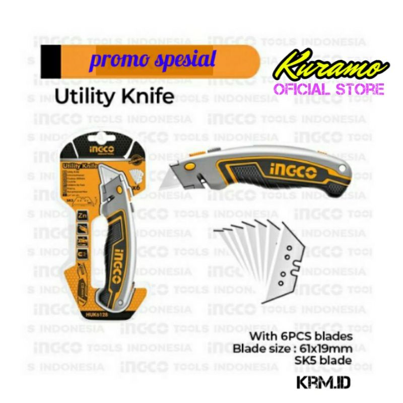 Pisau Cutter Besar / UTILITY KNIFE / Pisau Cutter Serbaguna / Pisau Scraper INGCO 6 Mata Tajam / Original