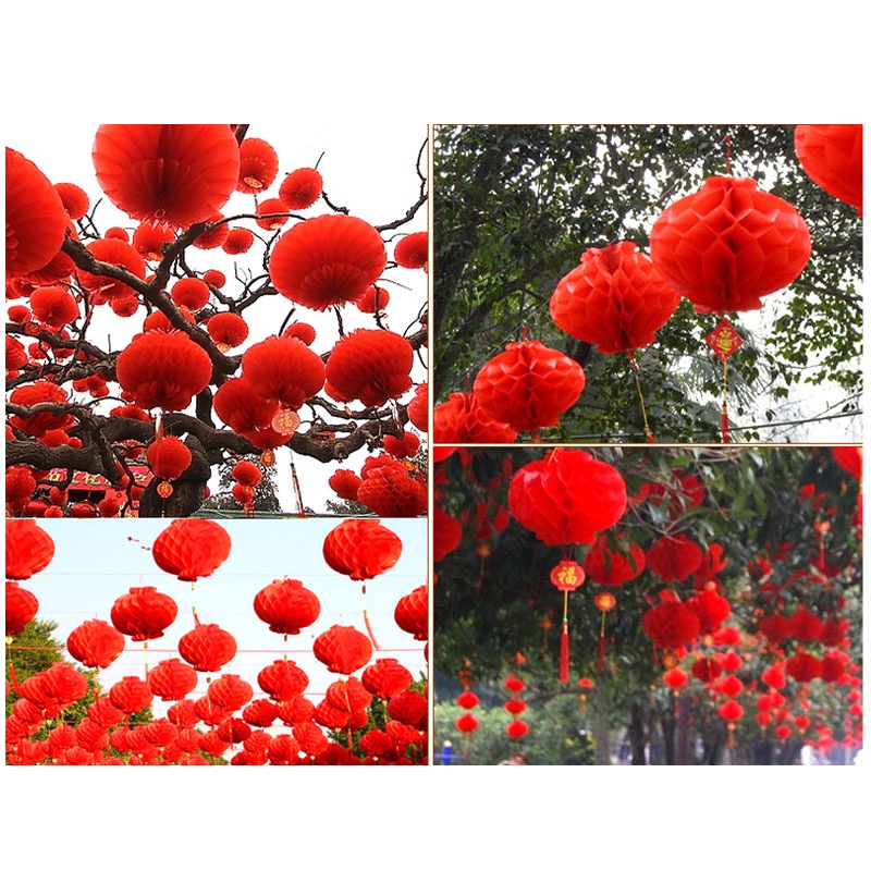 1 Pcs Lentera Kertas Merah Cina Dekorasi Tahun Baru 24 Cm Chinese Lantern