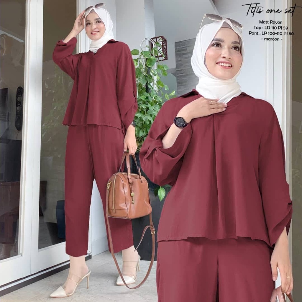 TITIS ONE SET IK Bahan KATUN RAYON DAPAT ATASAN+CELANA Baju Satu Set Cewek Setelan Baju dan Celana Setelan Wanita Terbaru 2022 Kekinian Setelan Rayon Polos Remaja