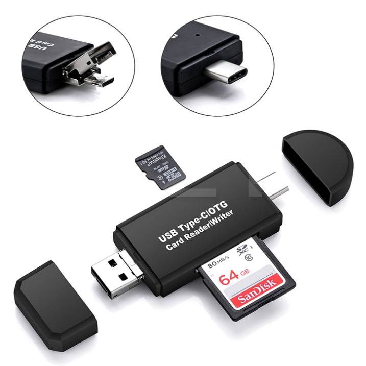 MOSUNX Memory Card Reader OTG 3 in 1 USB Type C YC320 HITAM