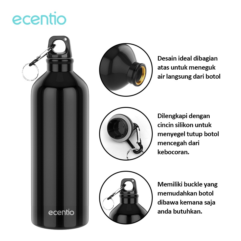 ecentio botol minum 1 liter aluminium/ Botol Tumbler Olahraga Kantor/ Botol Air Minum anti tumpah dan Dingin 1 Liter