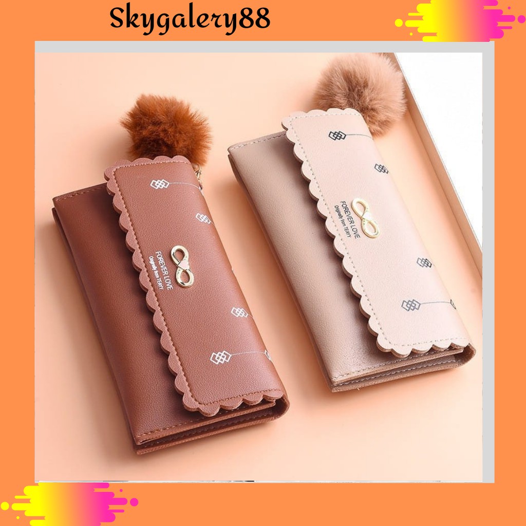 Skygalery Dompet Panjang  Lipat Wanita Dengan Pompom Women Wallet Korean