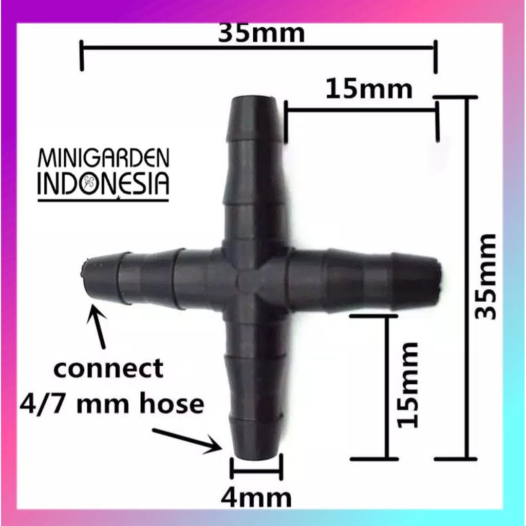 Konektor Nepel CROSS Fitting 4 Cabang Selang 7mm PE 4/7mm Alat Siram Irigasi Taman Fertigasi Drip