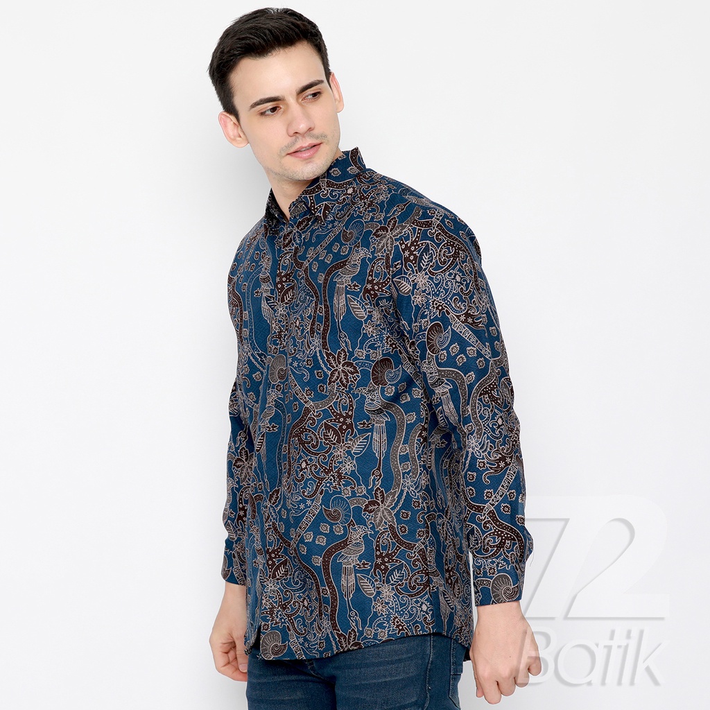 KEMEJA BATIK PRIA Dobby Lengan Panjang Slimfit Motif Peksi Adiwilaga Warna Biru Hitam 729395 Cap 72 - Baju Kemeja Atasan Pakaian Setelan Batik Pria Cowok Laki Laki Remaja Keluarga Kantor Lengan Panjang Modern Slimfit Slim Fit Premium Kekinian