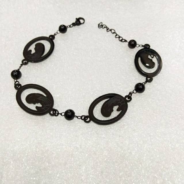 Gelang titanium bunda maria hitam - gelang salib rosario titanium