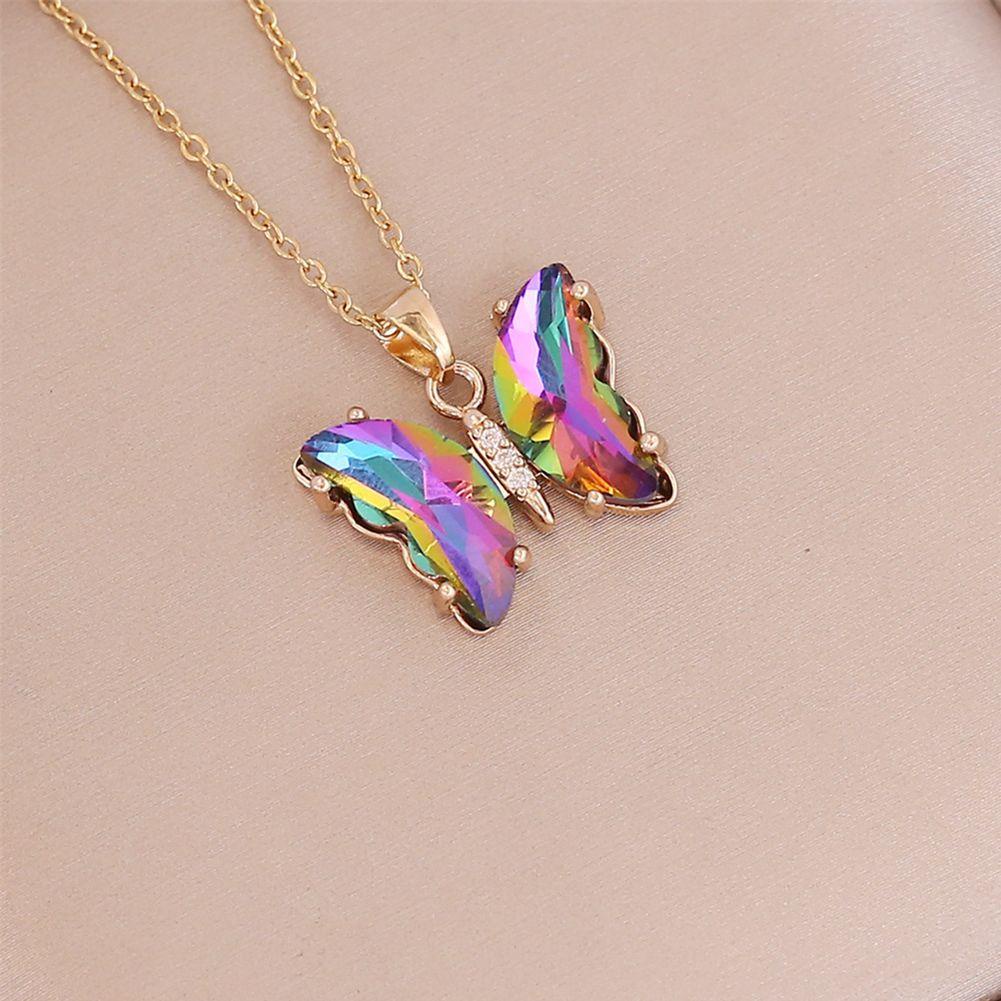 R-flower Gradient Butterfly Necklace New Fashion Pesta Klavikula Chokers Wanita Gadis Kupu-Kupu Kristal Warna-Warni