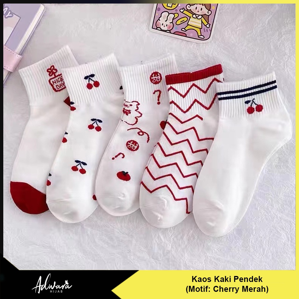 Kaos Kaki Pendek Wanita Semata Kaki Motif Cherry Merah Gaya Fashion Korea (Sudah Dikemas Plastik OPP)