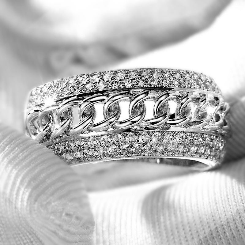 Trends Women's Chain Rings With Brilliant Cubic Zirconia Handmade Finger Accessories Fashion Versatile Girls Jewelry