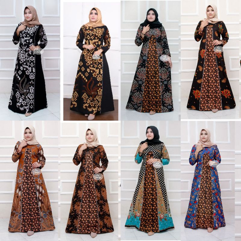 #BAJU GAMIS BATIK WANITA/.BAJU BATIK GAMIS ALLSIZE JUMBO model terbaru mix embos modern