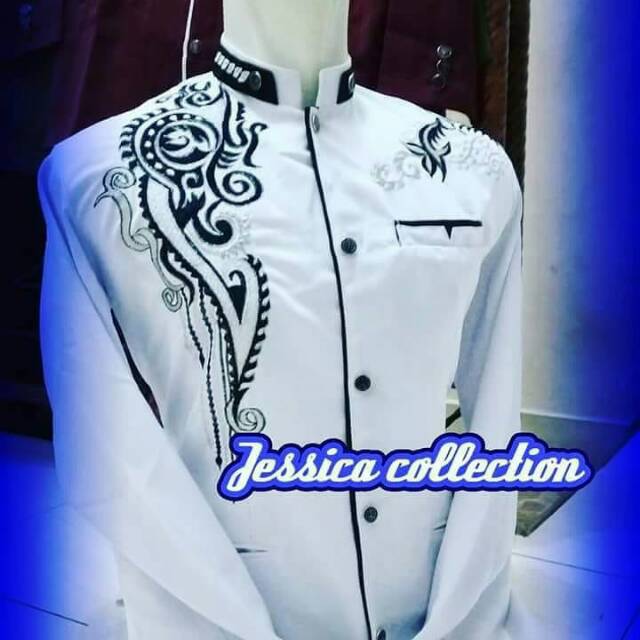JASKO PRIA JASKO COWOK JASKO MODERN JASKO PUTIH LIS HITAM/MOTIF BORDIR KEREN