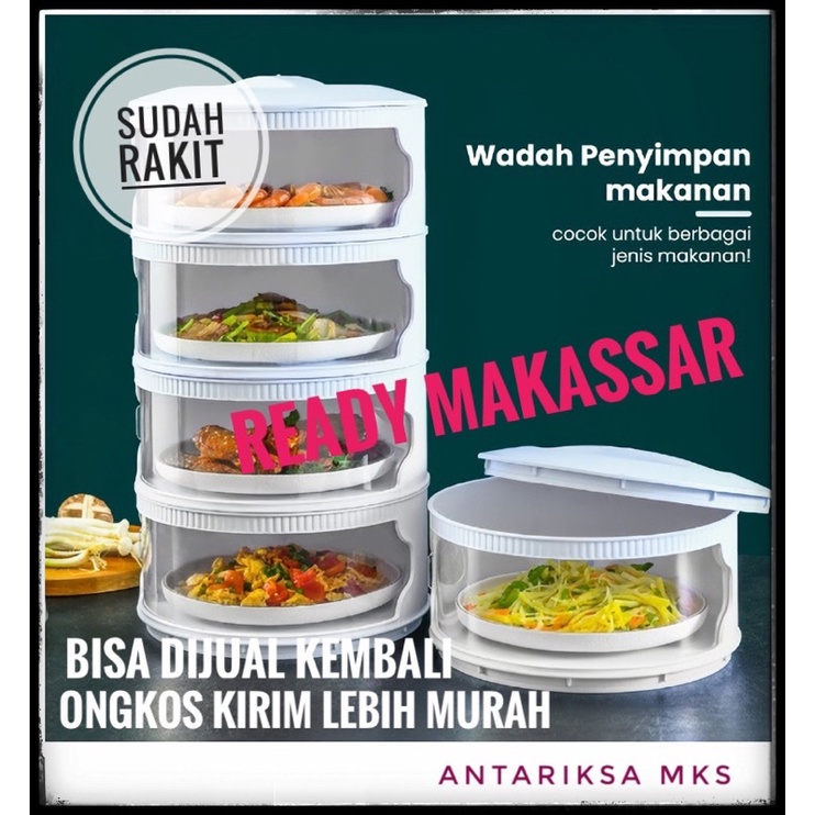 (Sudah Rakit) Tudung Saji 5 Susun Lebih Tebal Food Storage Praktis Rak Penyimpan Makanan 4 Tingkat Sudah Di Rakit dan Siap Dipakai Tempat Penyimpanan Modern Siap Saji Tutup Cover T11 Makassar