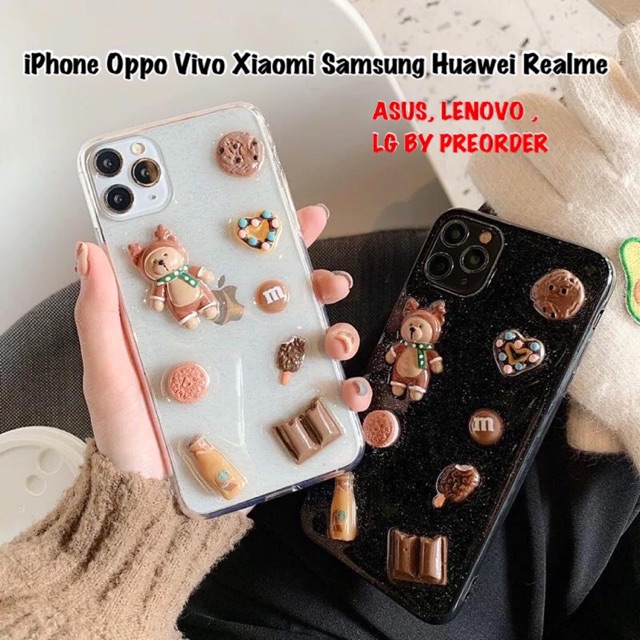 Chocolate Bear 3D Case iPhone Oppo Vivo Xiaomi Samsung Realme XT X C3 S20 A71 A51 A31 Y95 A31 Reno 3