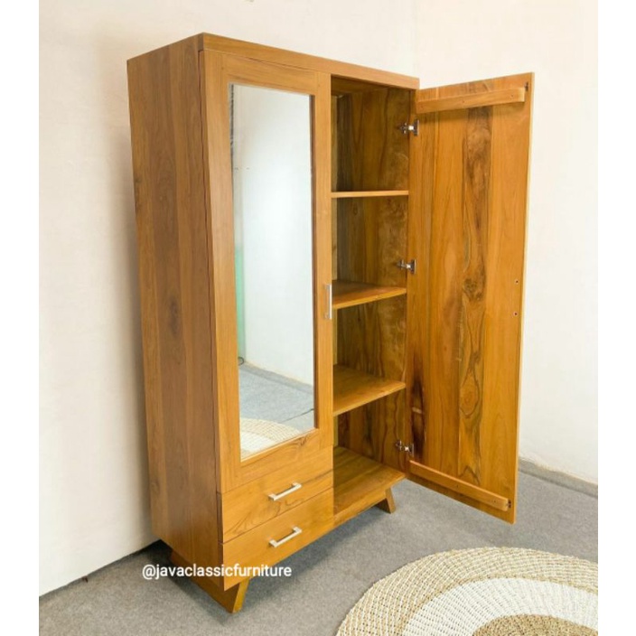 ALMARI PAKAIAN KAYU JATI PINTU 2 LEMARI CUSTOM KACA MINIMALIS KABINET WARDROBE VINTAGE FINISHING NATURAL FURNITURE JEPARA-2