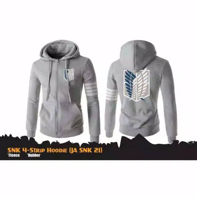 JAKET SWEATER HOODIE PRIA-WANITA ANIME ATTACK ON TITAN 4-STRIP COSPLAY-JAKET TERLARIS-JAKET COSPLAY