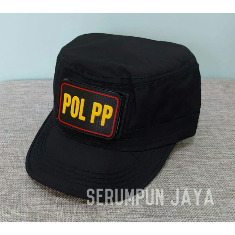 TOPI KOMANDO POL PP HITAM - TOPI SATPOL PP - TOPI POL PP KOMANDO 2 PATCH