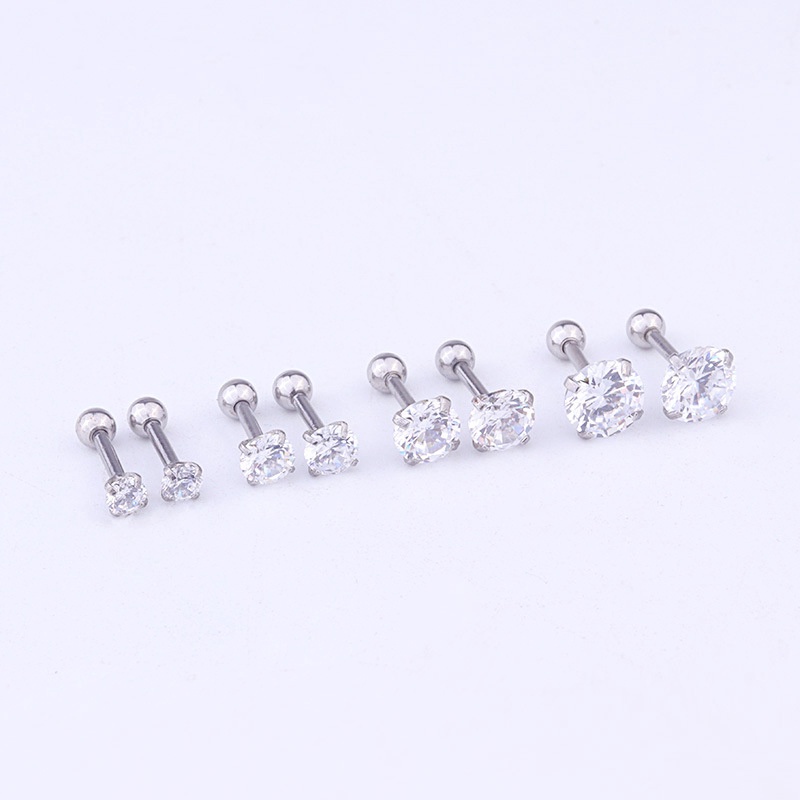 1Piece Surgical Steel Earrings Round Cubic Zirconia Ear Studs Small Stainless Steel Cartilage Earring