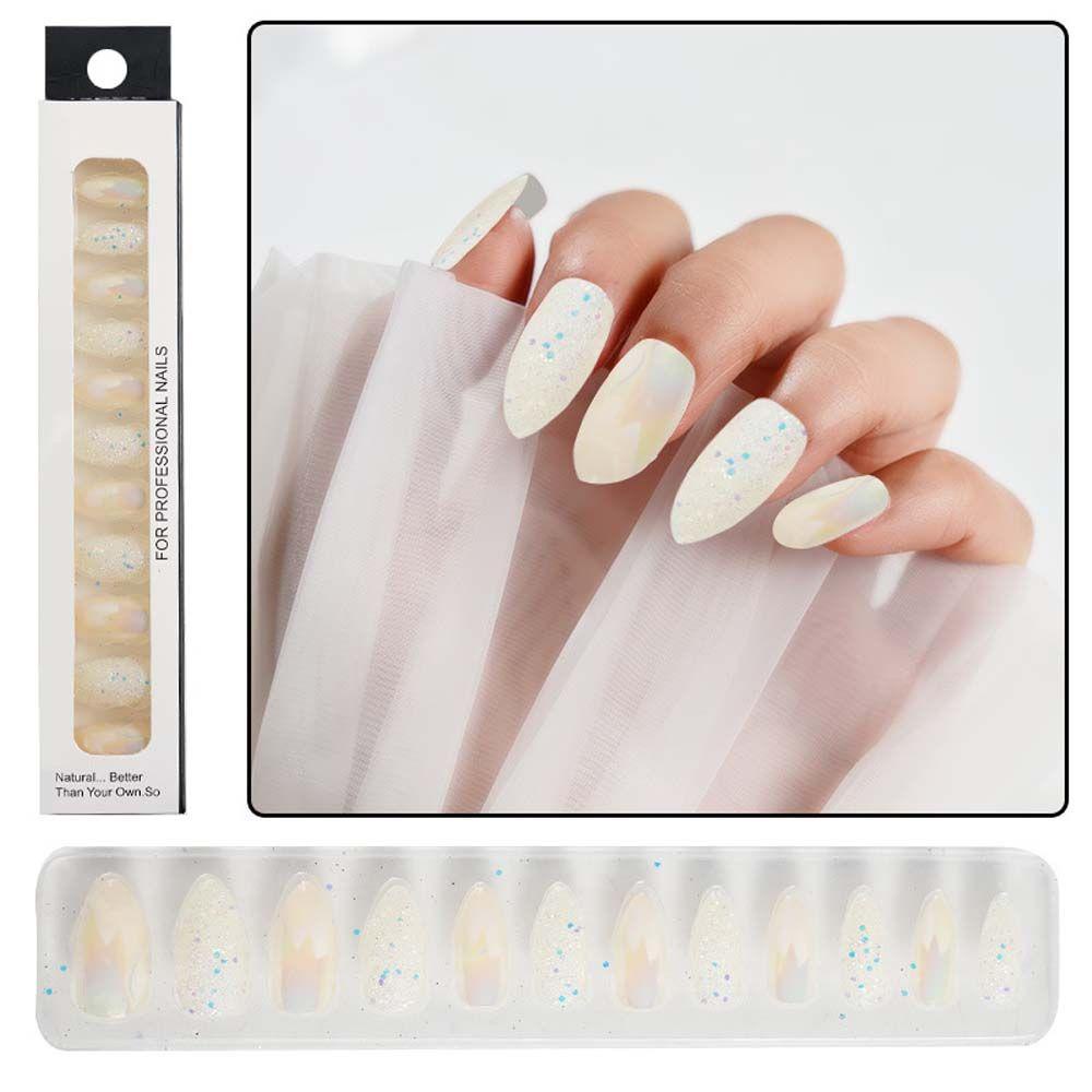 AUGUSTINA Agustin Lady Kuku Palsu Portable 12pcs /set Buatan Tekan Pada Kuku Electroplated Teardrop Shaped Fake Nails Full Cover Fake Nails