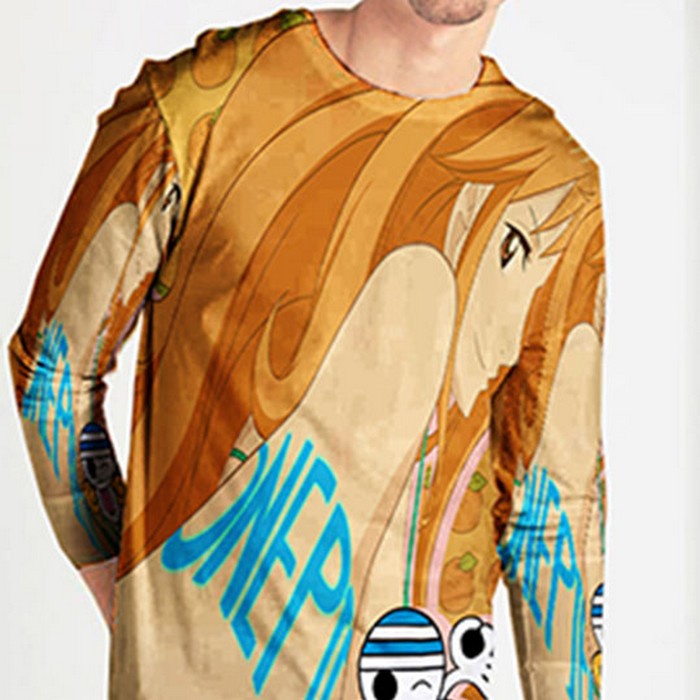 Fullprint Tshirt Nami One Piece Kaos Tangan Panjang Bahan Polyester Jersey T-SHIRT Unisex [Bisa COD]