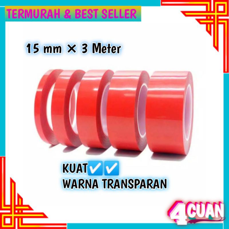 

[TERMURAH] 4Cuan 15 mm x 3 Meter Perekat Lakban Double Tape Transparan Sticker