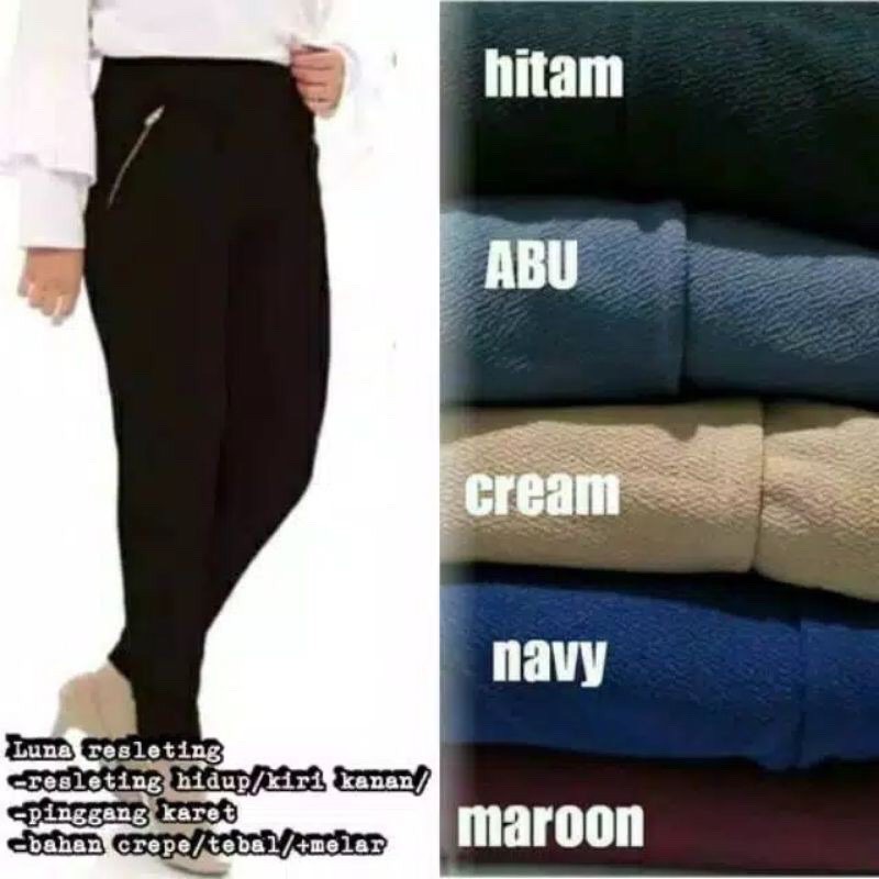 Luna Resleting Size Standar Dan Jumbo / Celana Luna Pants Ziper / Celana Wanita