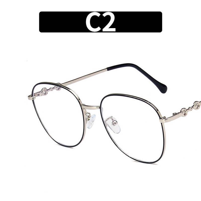 (YUZHU) COD Fashion Baru Logam Anti Blue Light Horsebit Desain Aviator Glasses Perempuan